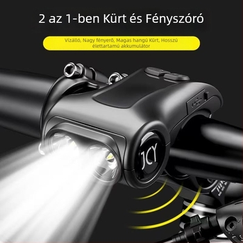 Kétfunkciós kerékpár lámpa kürttel, USB-C töltéssel, mountain és road kerékpárokhoz