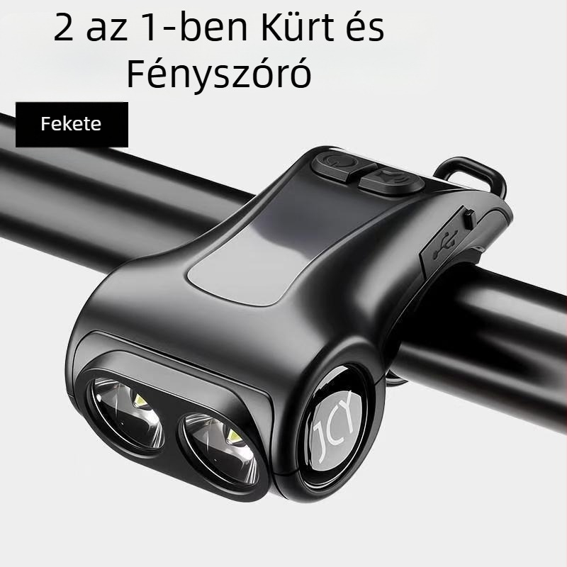 Kétfunkciós kerékpár lámpa kürttel, USB-C töltéssel, mountain és road kerékpárokhoz