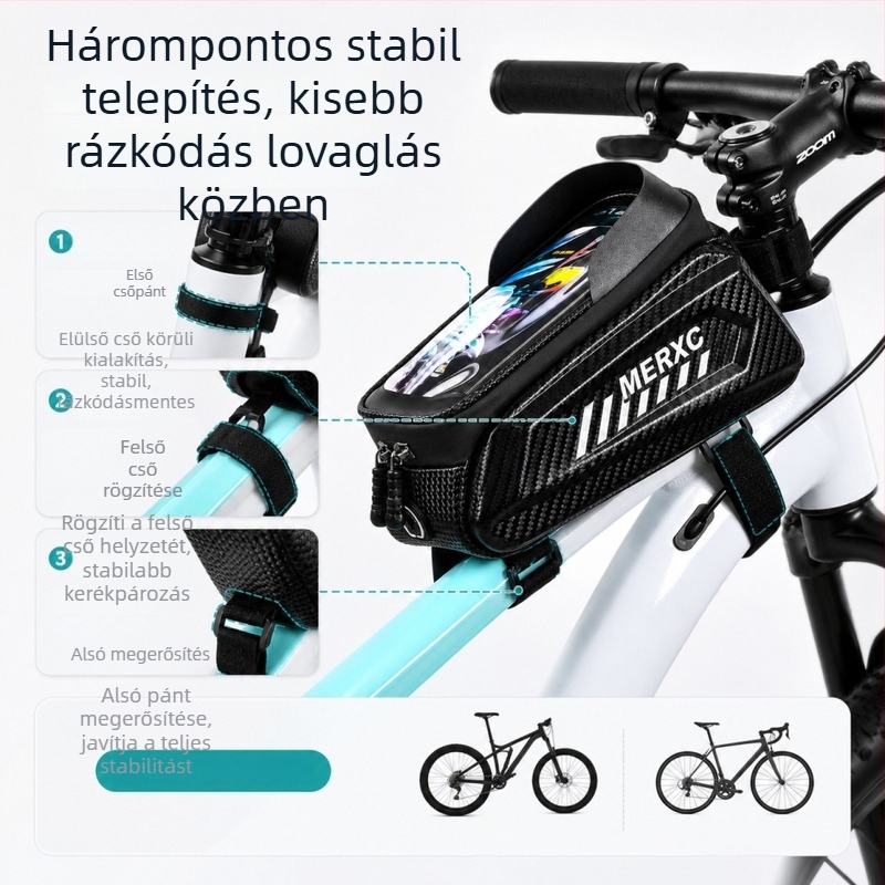 Új merev falú, vízálló kerékpár táska előre keretre és felső csőre, érintőképernyős telefonablakkal