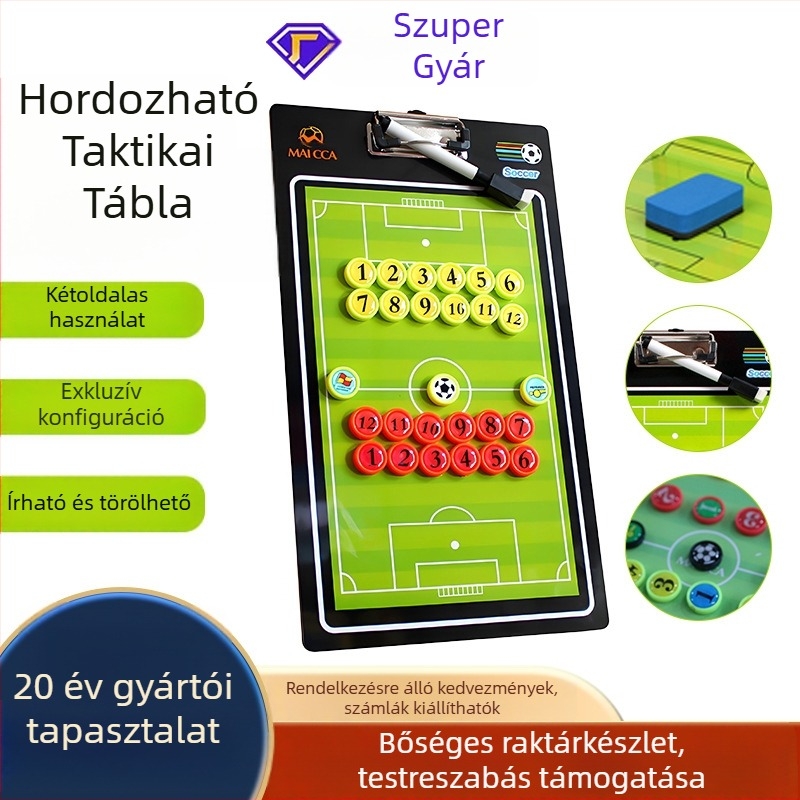 Futball taktikai tábla mágneses figurákkal, törölhető edzői tábla