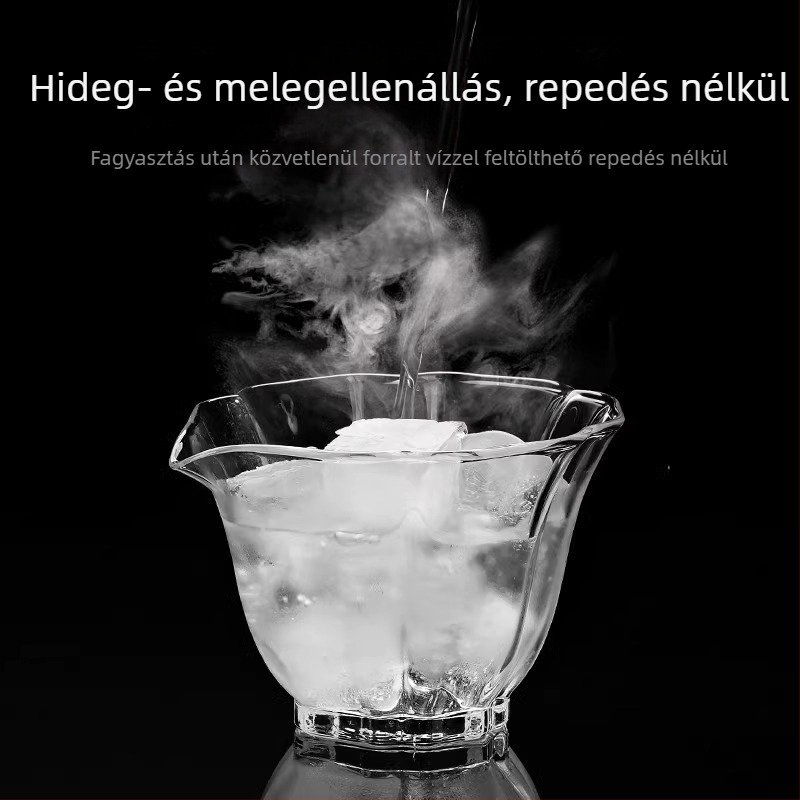 Boroszilikát üveg fedéllel teás tál szűrővel, égésbiztos, kézben tartható teáskészlet