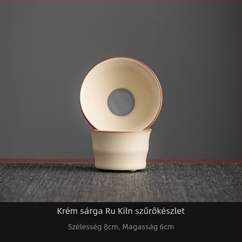 Beige Ru kiln kerámia teafilter fin hálóval – otthoni teaceremonia kiegészítő