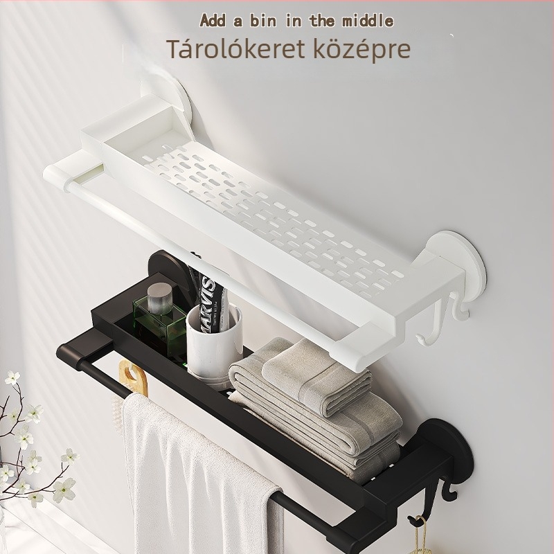 Többfunkciós összecsukható törölközőtartó, falra szerelhető, fúrás nélkül, fürdőszoba