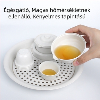 Rizshéjból készült teáskészlet, teafőasztal és teás tál, luxus és modern dizájn, otthoni használatra kis méretű teasztal