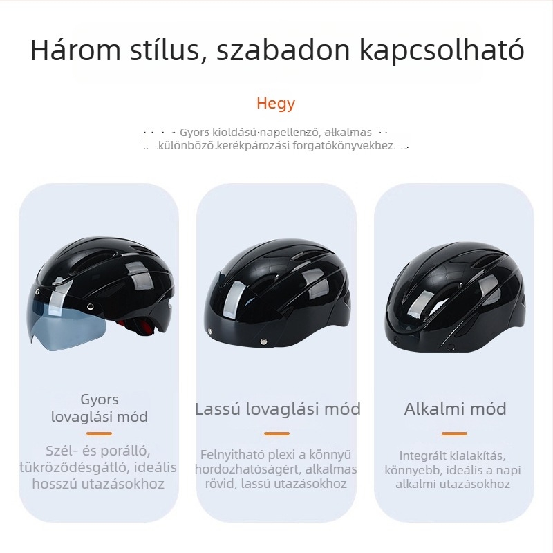 Kerékpáros sisak mágneses vizorral és integrált PC-héjjal, uniszex félarcú dizájn