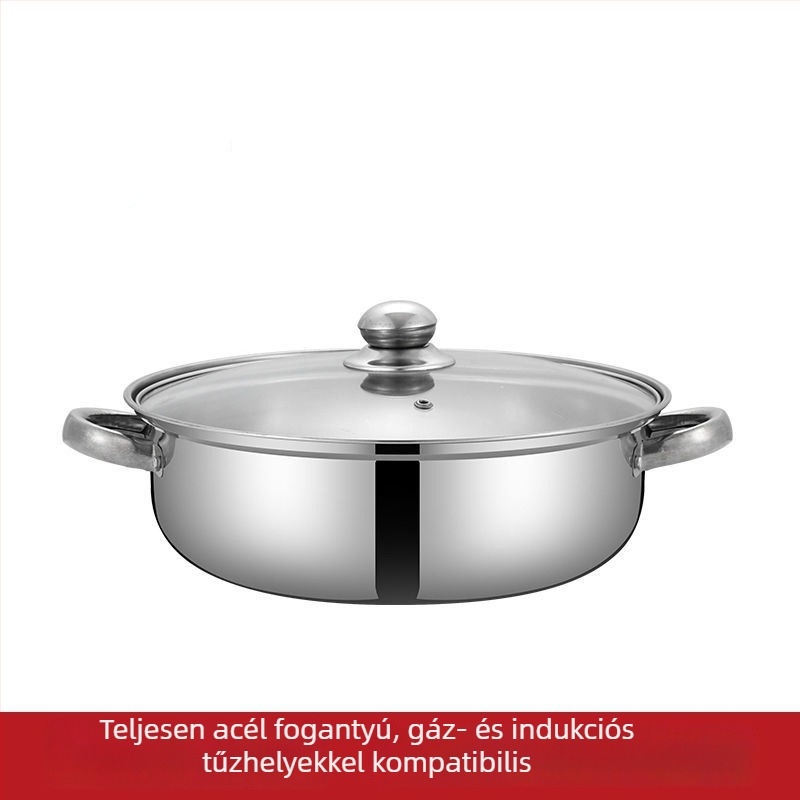 Rozsdamentes acél gőzölő 28 cm, megvastított kétszintes gőzölőedény, multifunkcionális fazék levesekhez és hot pot-hoz, indukciós tűzhelyhez kompatibilis, üvegfedő