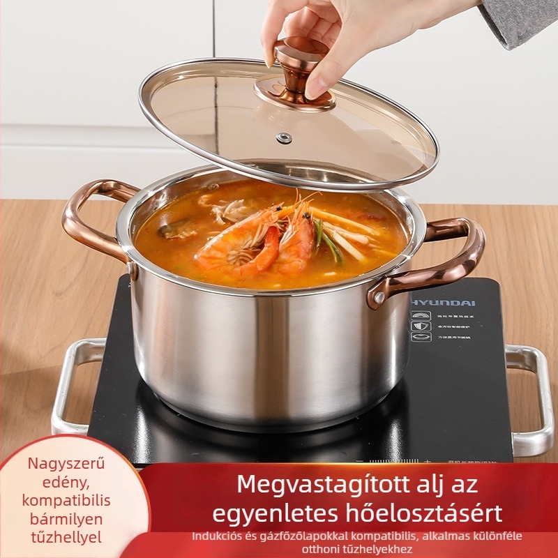 Hat darabos rozsdamentes acél leveses fazék készlet kereskedelmi konyhákhoz, kapacitások 2,1–3 L és 3,1–4 L