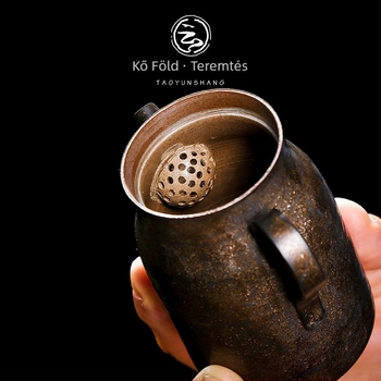 Aranyozott vékonyfalú kerámia teáskanna szűrővel – Kung Fu tea készlet