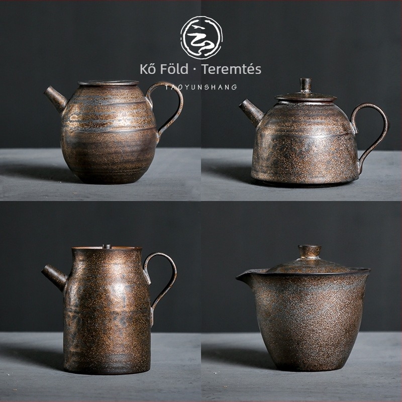 Aranyozott vékonyfalú kerámia teáskanna szűrővel – Kung Fu tea készlet