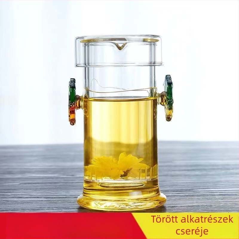 Boroszilikát üvegből készült teáscsésze szűrővel, dupla füllel, fekete tea készítéséhez