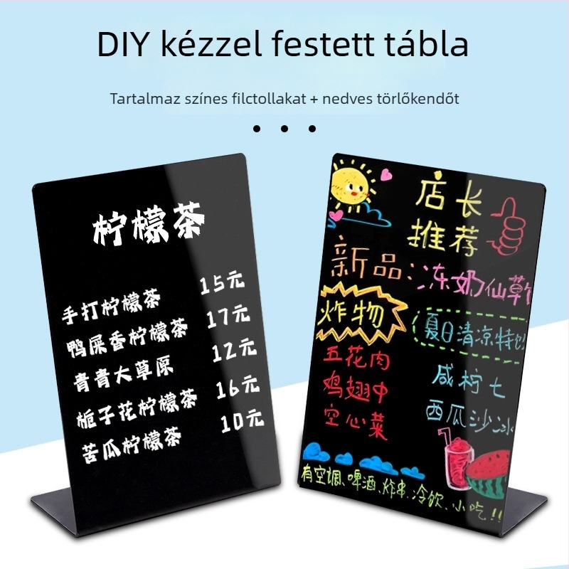Kis krétatábla kézzel írt menüvel és árakkal, asztali reklám tábla standhoz
