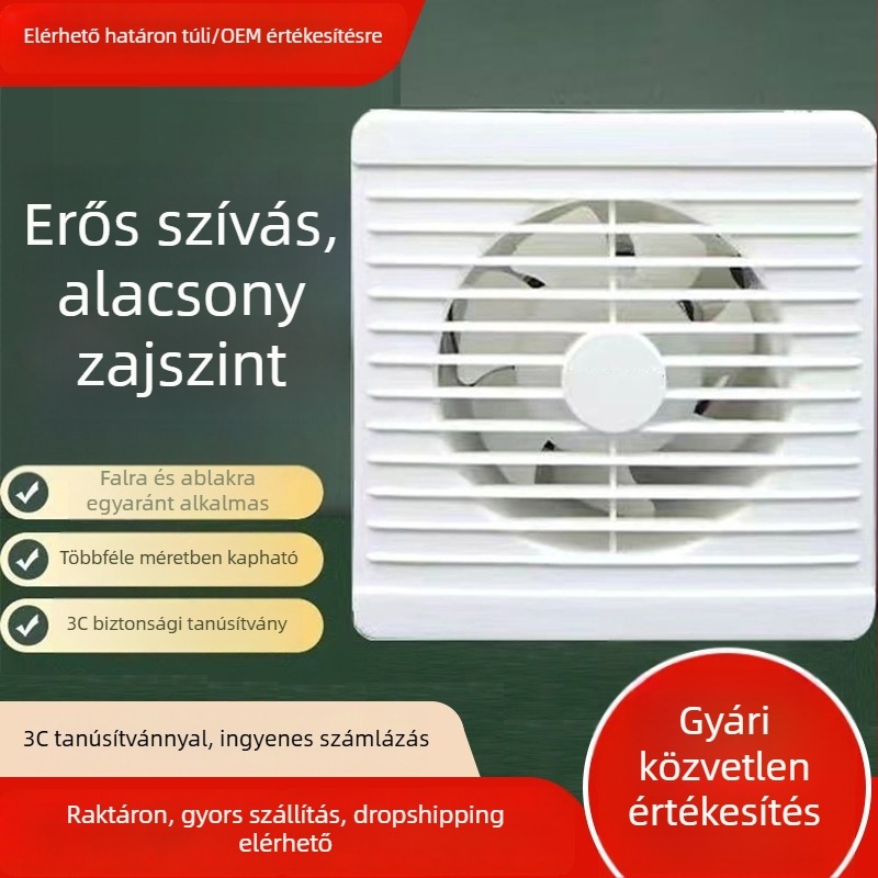 Fali elszívó ventilátor fürdőszobába és konyhába, kör alakú, erős, csendes
