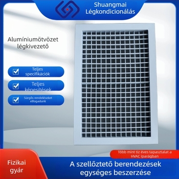 Alumíniumötvözetű egy- és kétszárnyú lamellás légcsator központi klímához és ipari szellőztetéshez, beépített mennyezet, egyedi gyártás