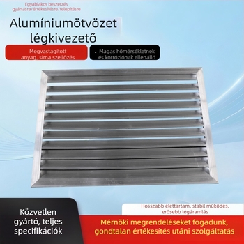 Alumíniumötvözetű légcsatorna, állítható egy- vagy kétszintes visszaforduló rács, friss levegő rendszer, lamellás szellőző, esőálló kilépő