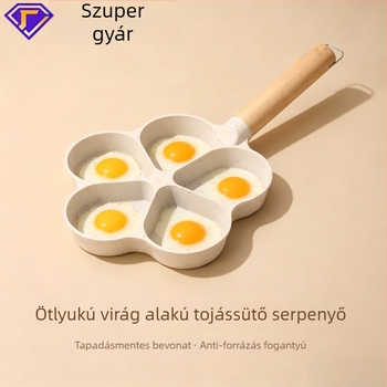 Virág alakú Maifan kő tojás sütő serpenyő, öt lyukú, indukciós főzőlaphoz kompatibilis, tapadásmentes, sík alj