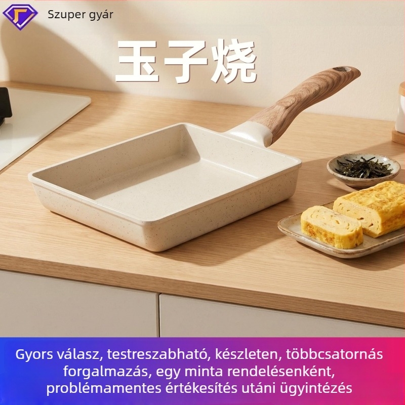 Japán stílusú tamagoyaki serpenyő Maifan-kővel, négyszögletes tapadásmentes serpenyő tojás tekercsekhez és steakhez, vastagított alj