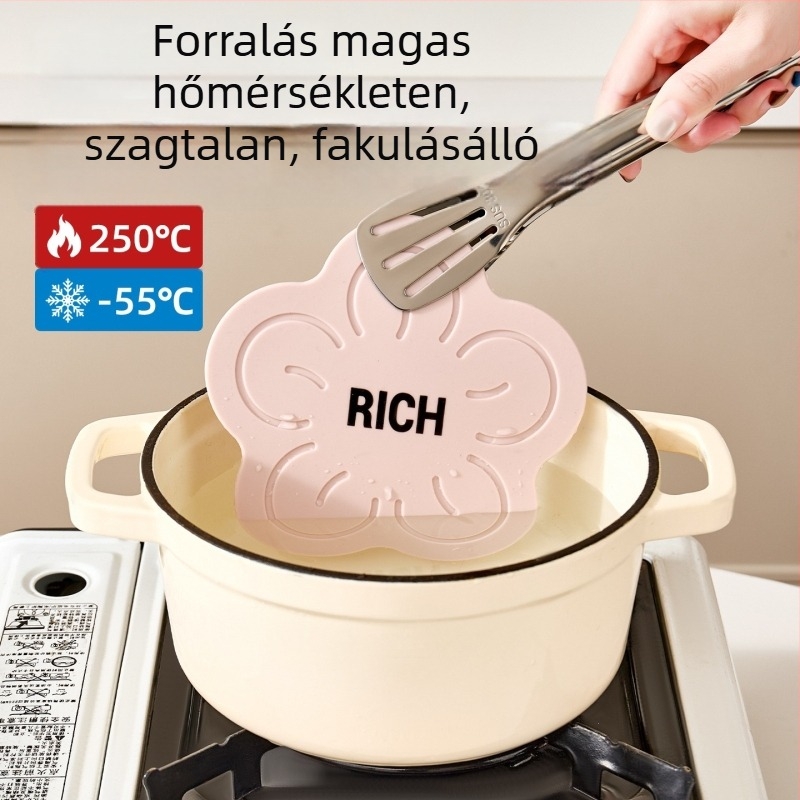Konyhai hőálló szilikon alátét, kör alakú, poharakhoz, tálakhoz, edényekhez és kaszkárokhoz.
