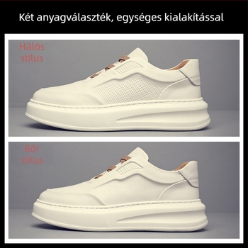Férfi fehér cipő első réteg marhahúrból, alacsony szárú, légáteresztő, hétköznapi bőrcipő