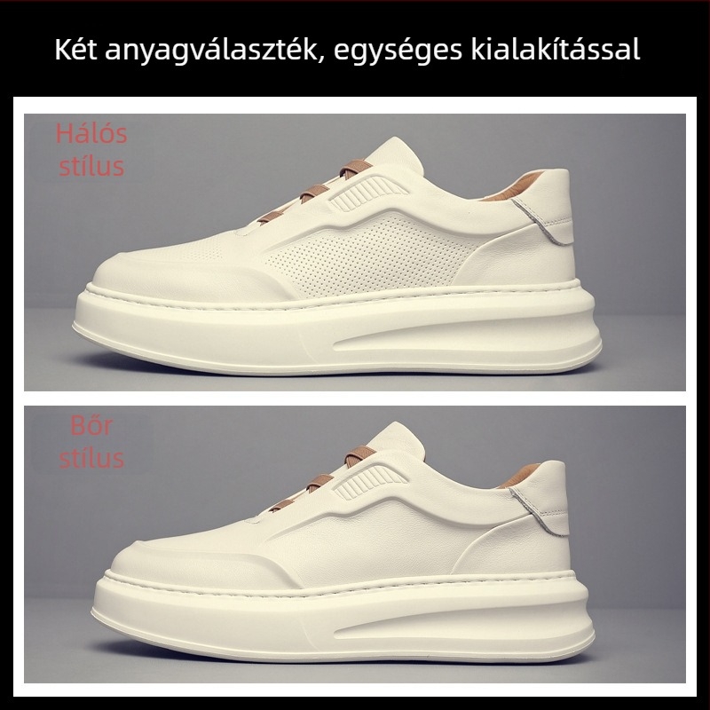 Férfi fehér cipő első réteg marhahúrból, alacsony szárú, légáteresztő, hétköznapi bőrcipő