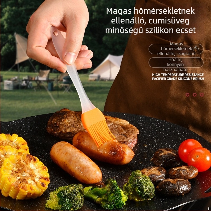 Kültéri grillhez való szilikon bekenő ecset, konyhai fogó és húsklip készlet