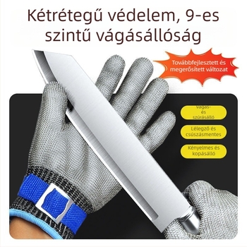 Öt ujjas védőkesztyű acélhuzallal, vágásálló, 9-es védelem, megerősített rozsdamentes acél, áthatolás elleni védelem, munka közben, halfeldolgozásra és hasításra