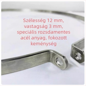 Kiterített szélességű és vastagságú rozsdamentes acél vágódeszka megerősített acélgyűrűvel, repedésálló.