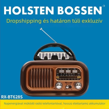 Hordozható retro Bluetooth hangszóró kártyahellyel, több interfésszel, napelemes kültéri használatra
