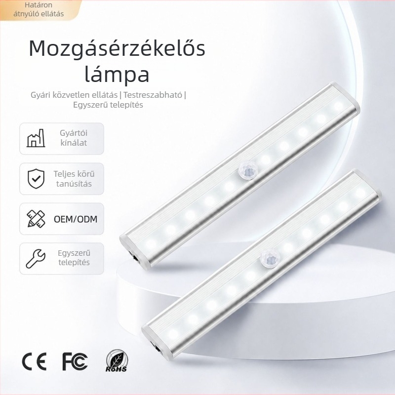 Vezeték nélküli LED mozgásérzékelős lámpa infravörös érzékelővel, szekrényvilágításhoz; közeledéskor felkapcsolódik, lépcsőházhoz és folyosókhoz