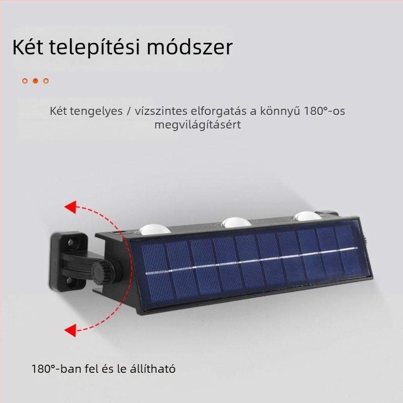 Napelemes sarok-külső falikar falmosó effektussal, IP65 vízálló, műanyag ház, 3000K meleg fehér fény, LED-darabok: 2/4/6/8/10.