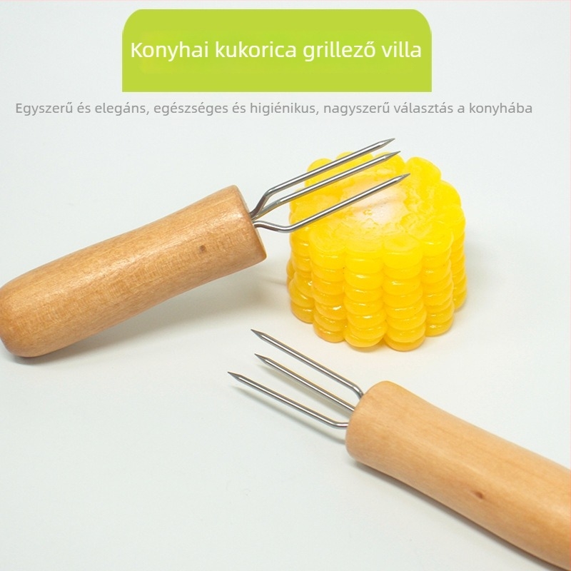 Rozsdamentes acél BBQ villa és nyársak – háromágú kukorica- és gyümölcsvilla, grillnyárs