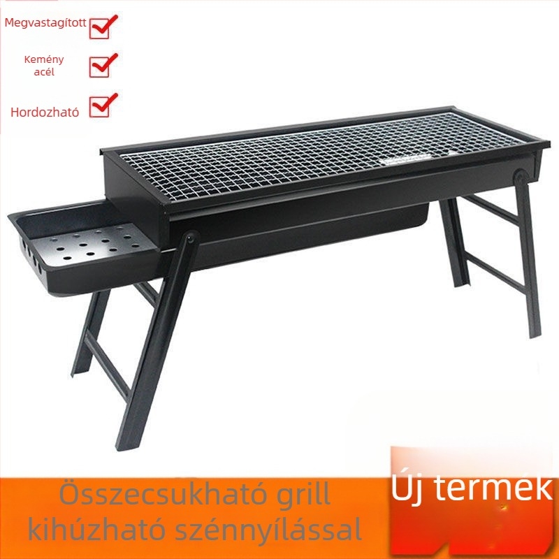 Nagy méretű összecsukható kültéri grillsütő, hordozható kemping grill, vastagabb szénacél