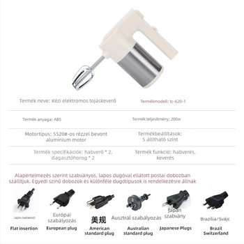 Kézi elektromos mixer sütéshez – kompakt felverő tojás, tejszín és tészta számára.