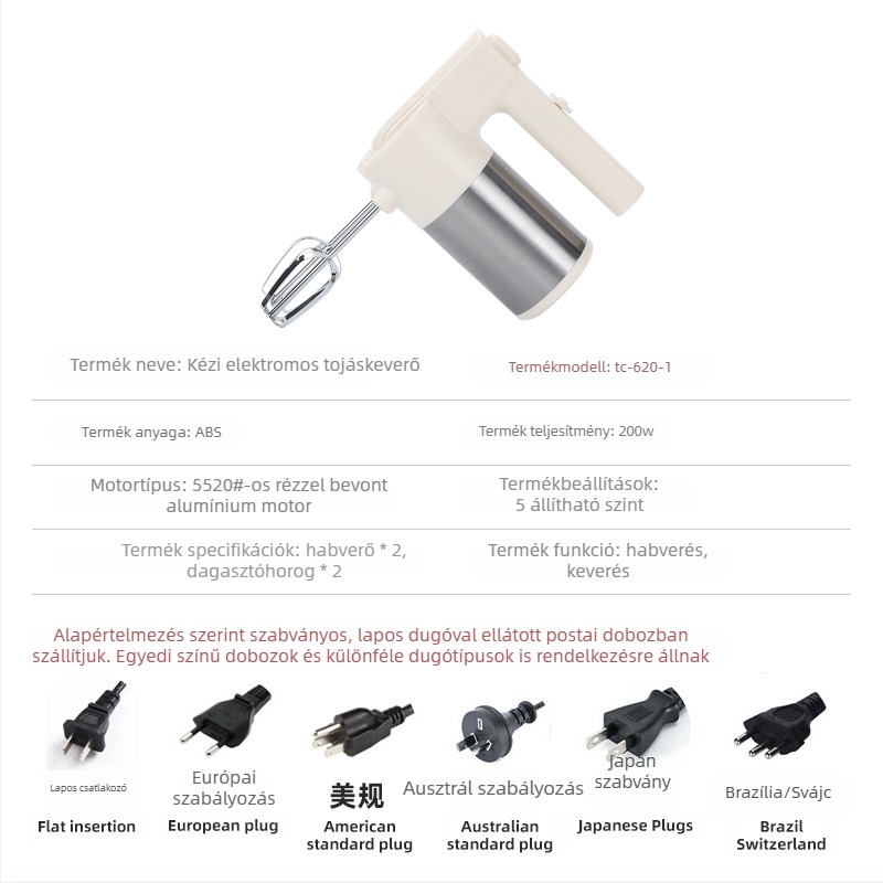 Kézi elektromos mixer sütéshez – kompakt felverő tojás, tejszín és tészta számára.