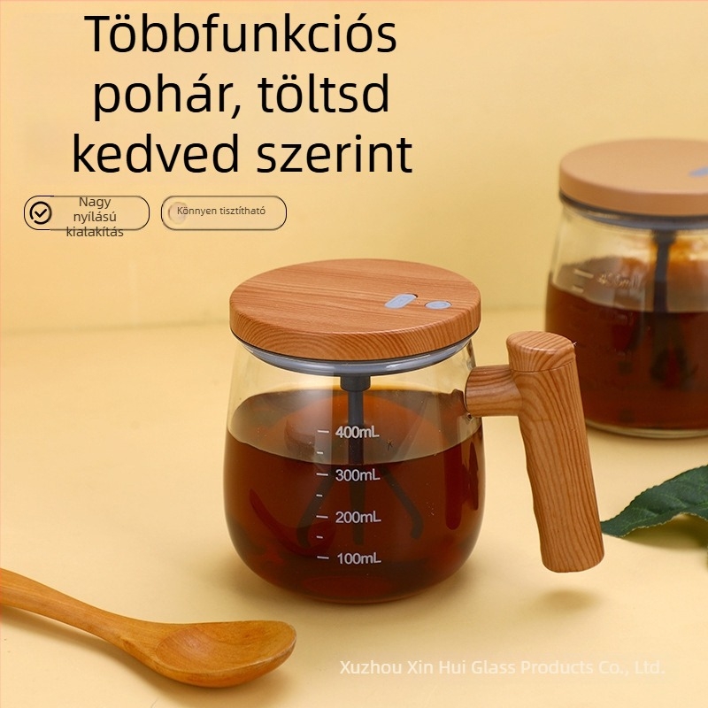 Automata keverésű üvegbögre tejporhoz és kávéhoz