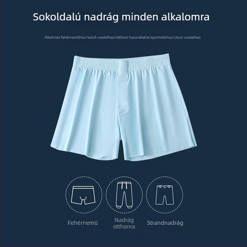 Férfi nyári ice silk boxeralsó, plusz méret, laza, lélegző, gyorsan száradó, varrás nélküli otthoni nadrág