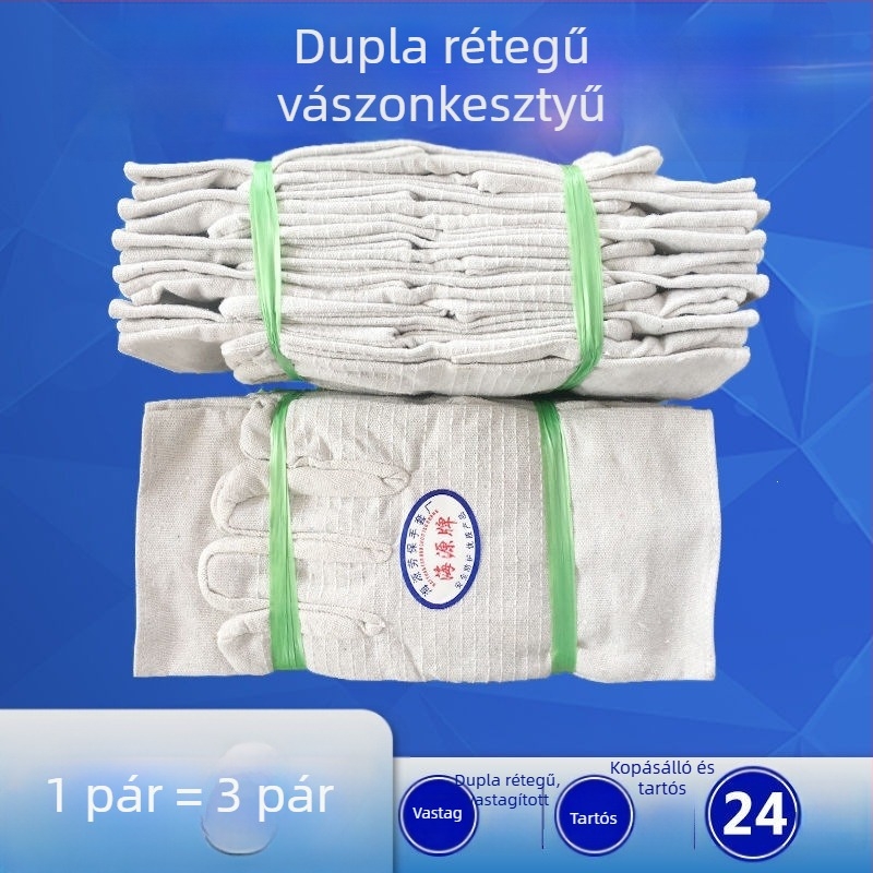 Kétrétegű vászon munkakesztyűk, kopásállóak, 24 öltéssel, vastagított, teljes bélés, védőfelszerelés hegesztéshez és ipari gépekhez