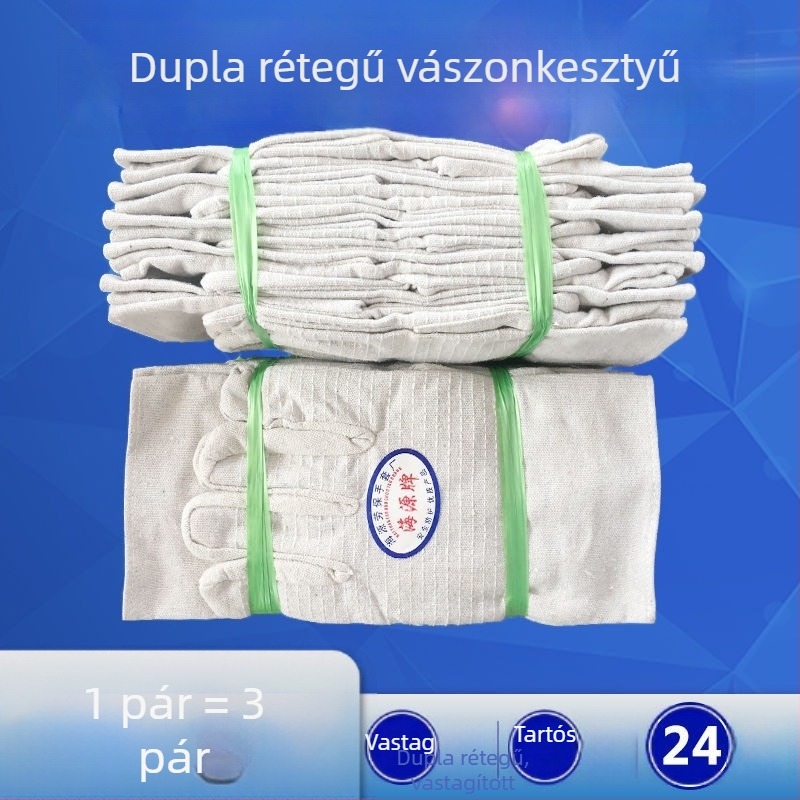 Kétrétegű vászon munkakesztyűk, kopásállóak, 24 öltéssel, vastagított, teljes bélés, védőfelszerelés hegesztéshez és ipari gépekhez