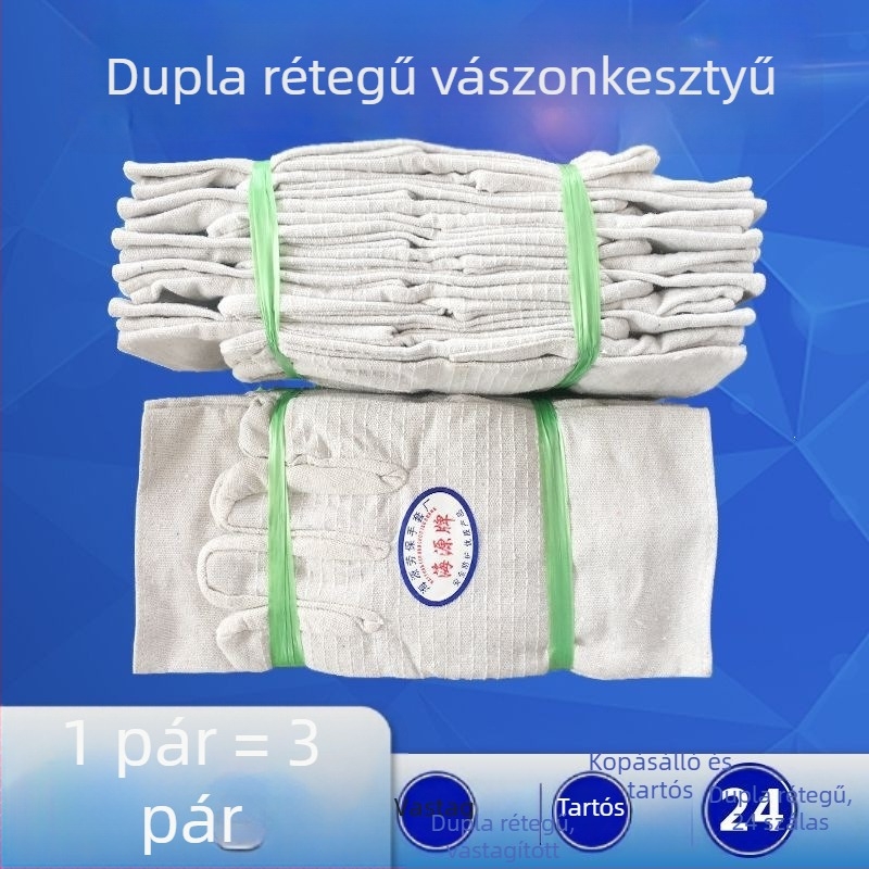 Kétrétegű vászon munkakesztyűk, kopásállóak, 24 öltéssel, vastagított, teljes bélés, védőfelszerelés hegesztéshez és ipari gépekhez