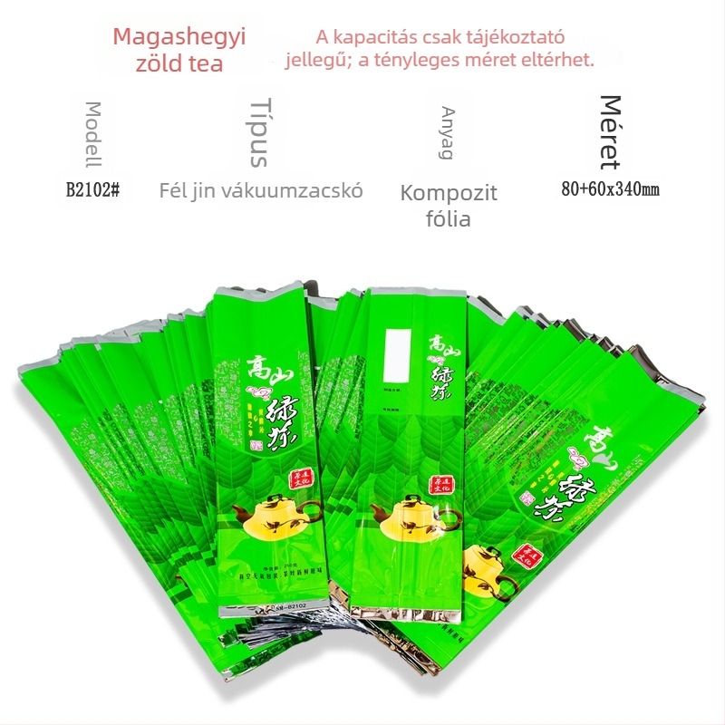 250 g zöld tea vákuumtasak belső zsebbel, hőzáras teacsomagolás