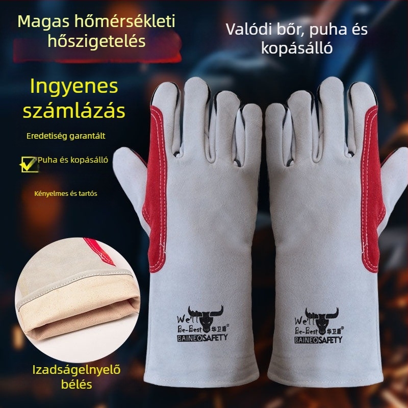 Vastag tehénbőr hegesztő kesztyűk, kopásállóak és hőállóak, égés elleni védelem hegesztőknek