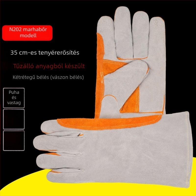Vastag tehénbőr hegesztő kesztyűk, kopásállóak és hőállóak, égés elleni védelem hegesztőknek