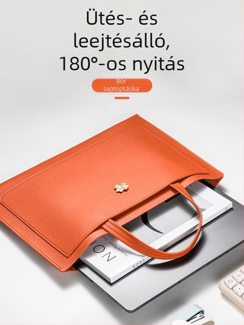 Személyre szabott bőr 14 hüvelykes laptop táska háromrétegű fájl- és jegyzet rendezővel, hordozható
