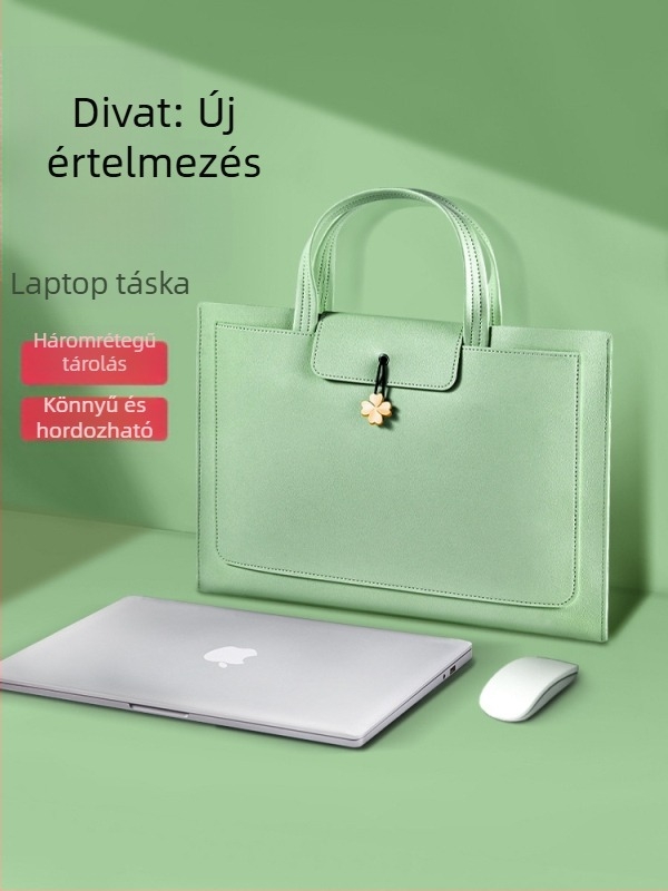 Személyre szabott bőr 14 hüvelykes laptop táska háromrétegű fájl- és jegyzet rendezővel, hordozható