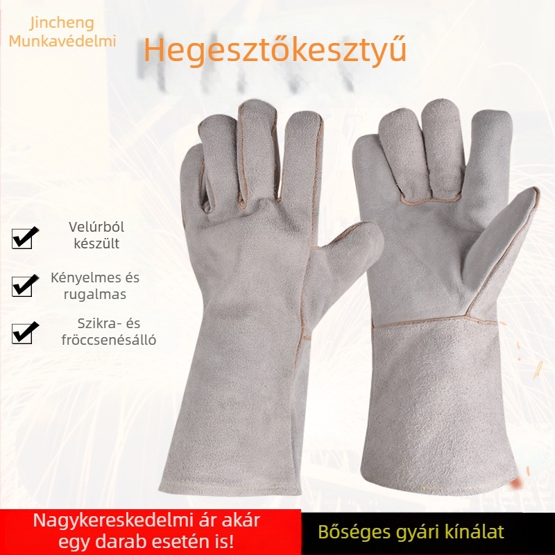 Vastagított tehénbőr hegesztő kesztyűk autószereléshez, szikrávédelmi funkcióval