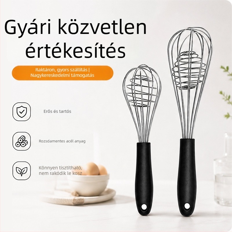 Hordozható kézi rozsdamentes acél habverő gumírozott markolattal és golyó alakú belsővel, tejhabosító, konyhai kézi mixer