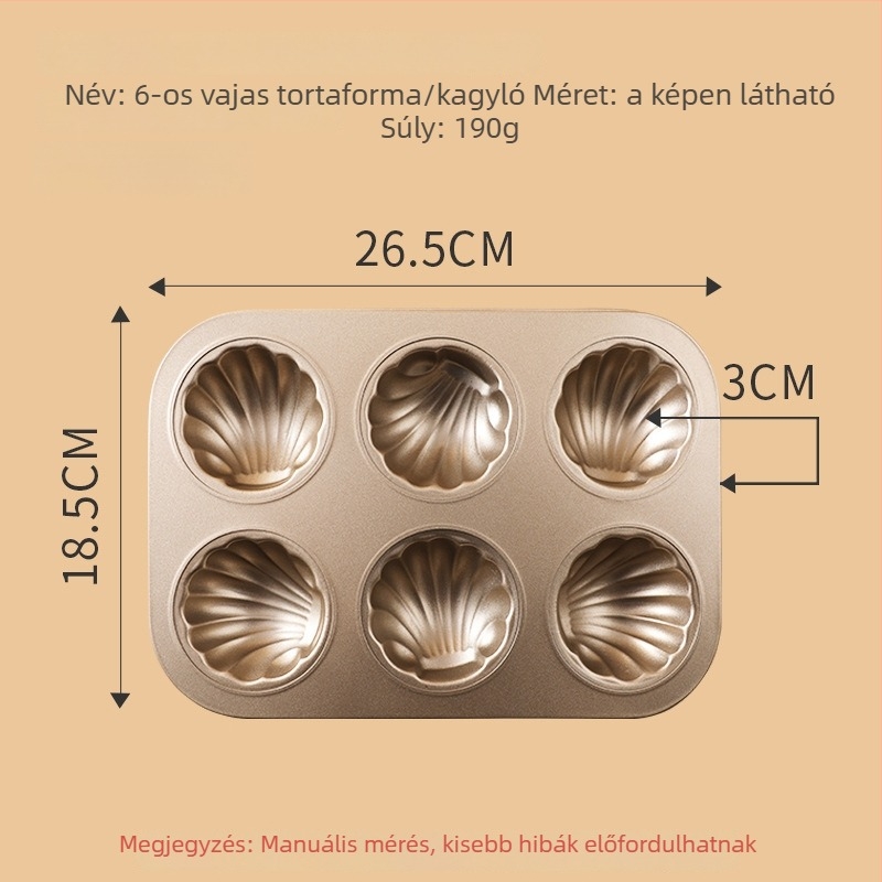 Tapadásmentes 12‑üreges madeleine forma kagyló alakú, szénacél sütőforma, kis süteményekhez