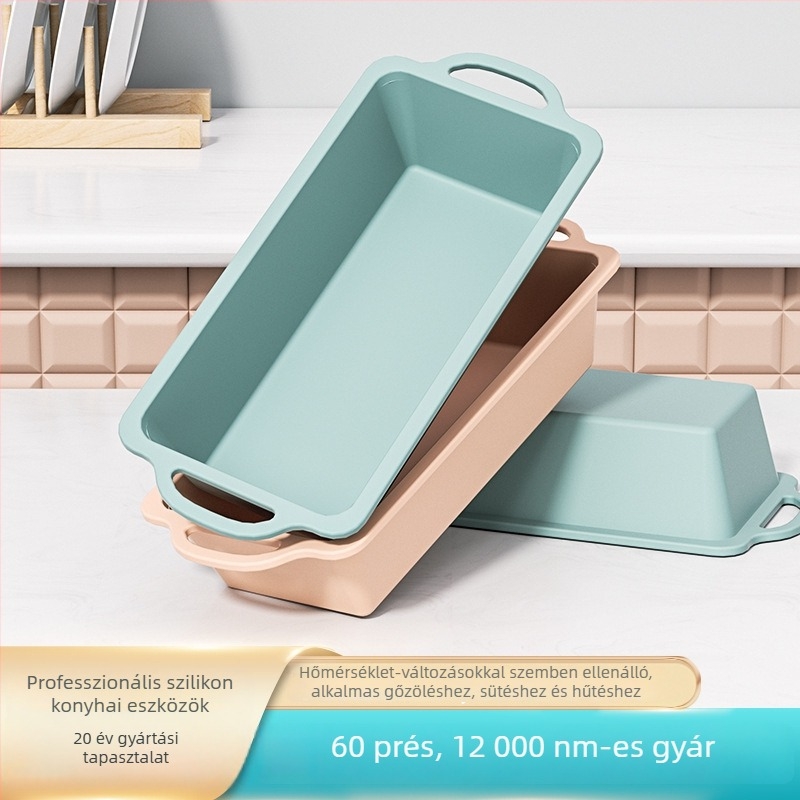 Téglalap alakú szilikon tortaforma acélgyűrűvel, hőálló, könnyű kiemelés és tisztítás