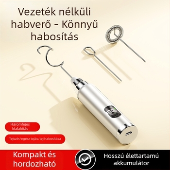 Újratölthető kézi tejhabosító rozsdamentes acélból, kávéhoz