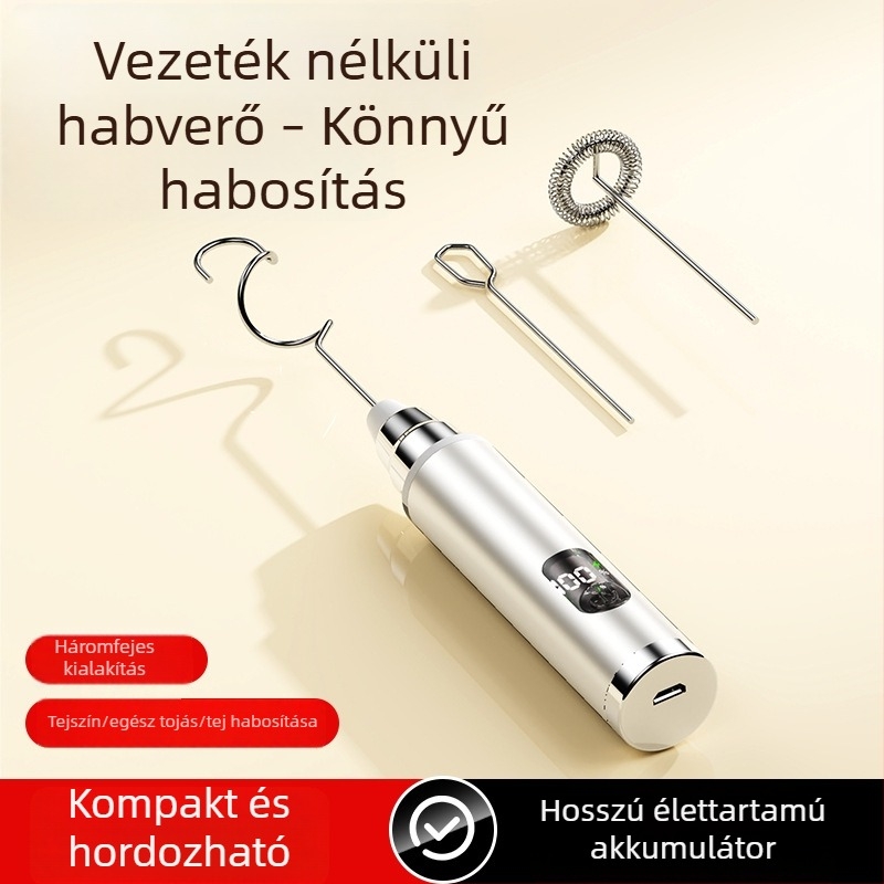 Újratölthető kézi tejhabosító rozsdamentes acélból, kávéhoz