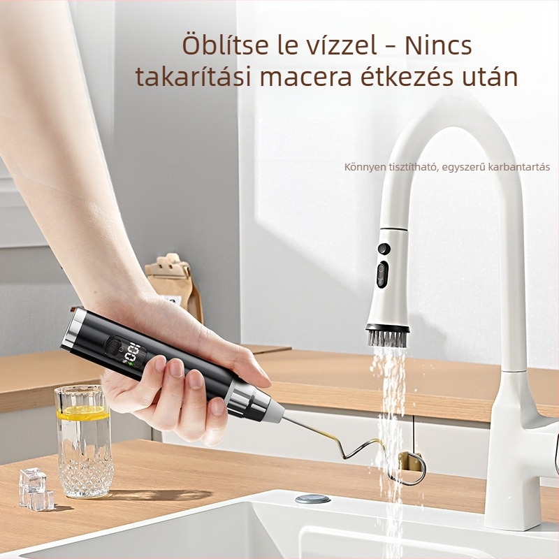 Újratölthető kézi tejhabosító rozsdamentes acélból, kávéhoz